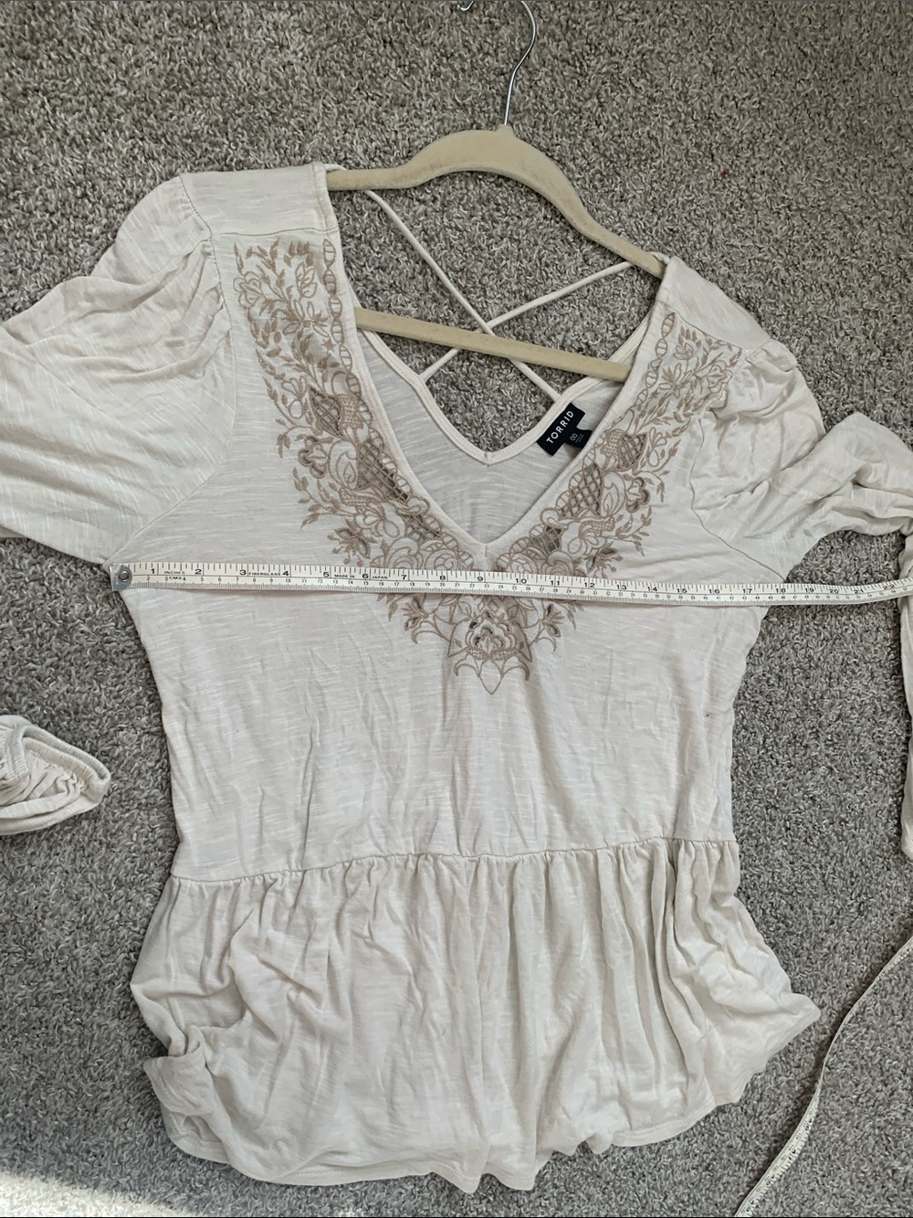 torrid Cream V-Neck Embroidered Peplum Boho Long Sleeve Blouse - Picture 8 of 8